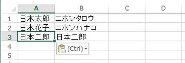 テキストデータからペーストした状態